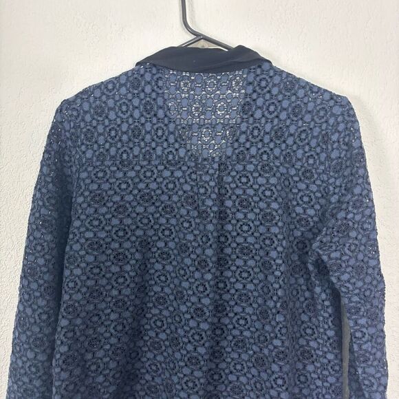 Boden Women's Blue Eyelet Cutout Collared Button Front Long Sleeve Blouse Top Si - Picture 7 of 8
